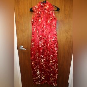 Elegant Red Floral Women's Dress
